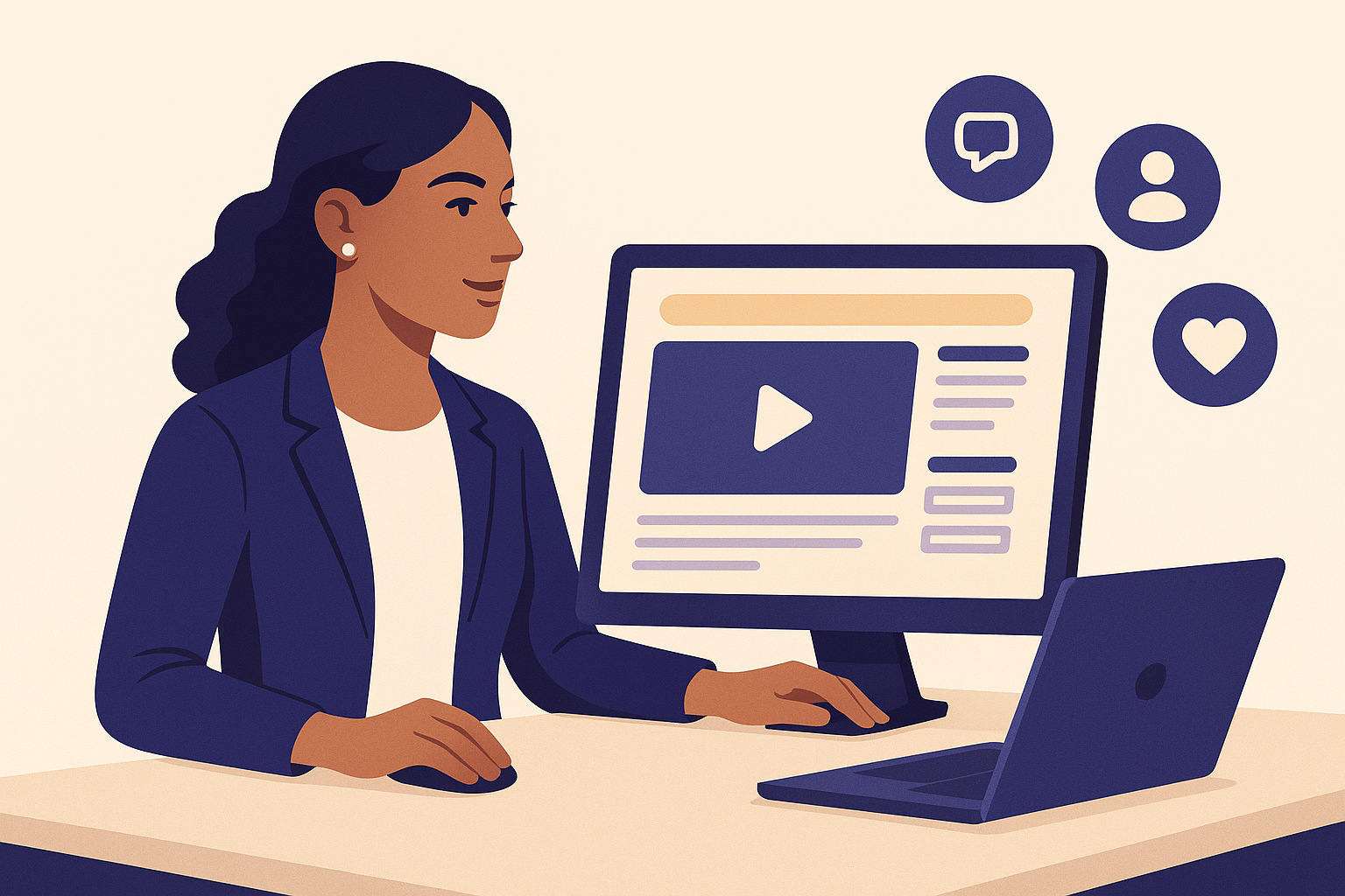 A course creator reviewing a polished, premium course experience