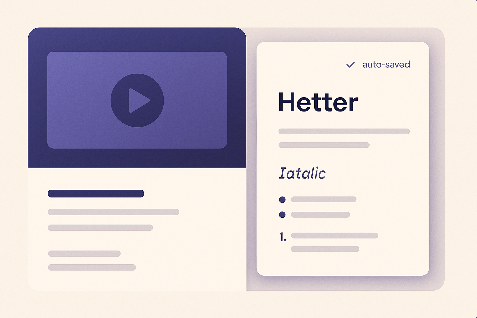 A personal notebook panel beside a course lesson with auto-save and export